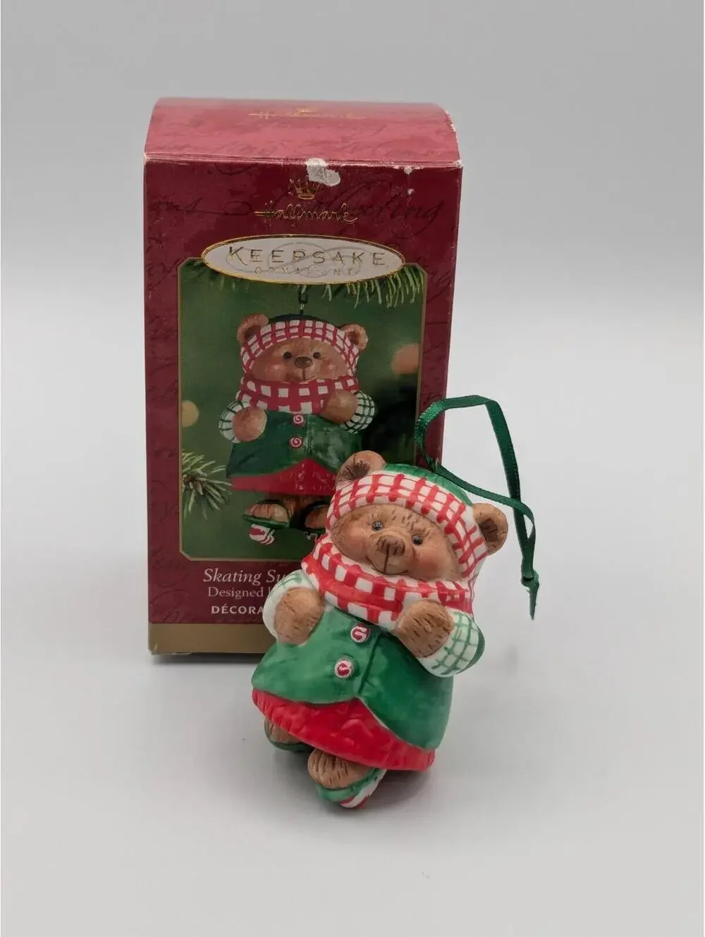 Hallmark Keepsake Skating Sugar Bear Bell 2001 Porcelain Christmas Ornament